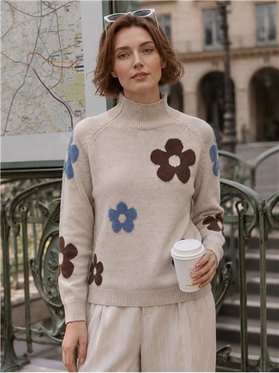 Jersey cuello alto flores