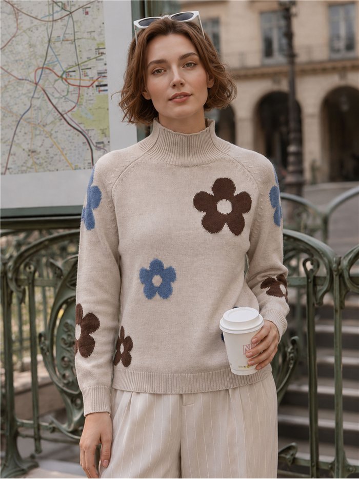 Jersey cuello alto flores
