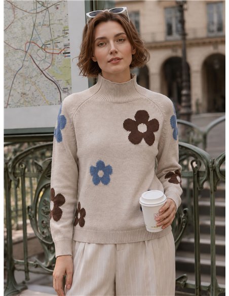 Jersey cuello alto flores