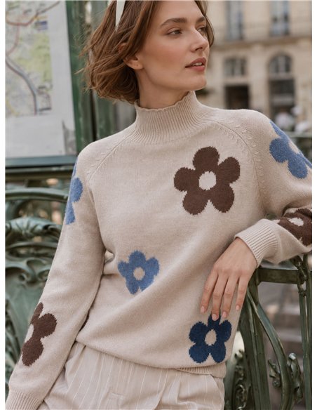 Jersey cuello alto flores