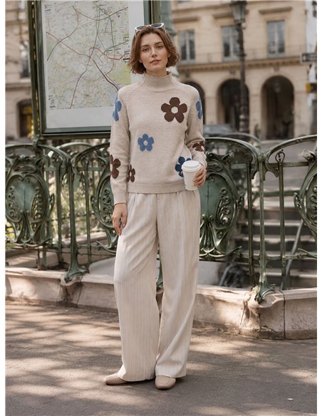 Jersey cuello alto flores