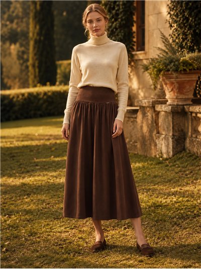 Knit midi skirt with stretch waistband
