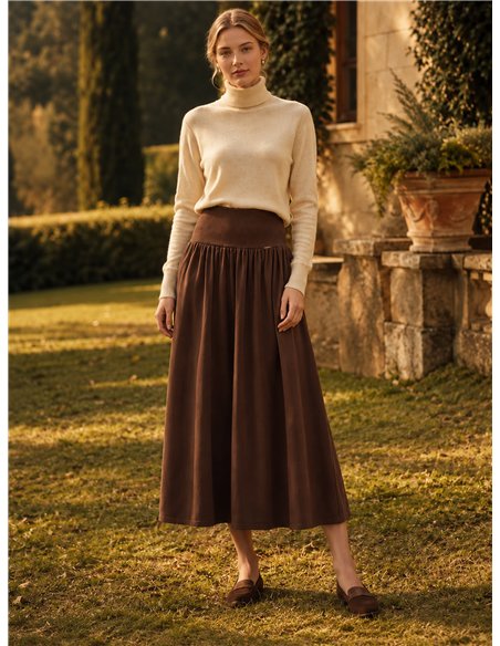 Knit midi skirt with stretch waistband