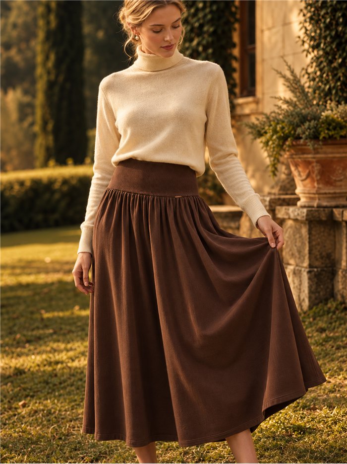 Knit midi skirt with stretch waistband