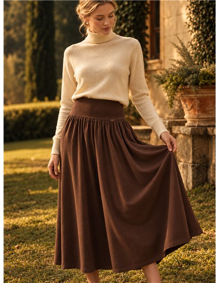 Knit midi skirt with stretch waistband
