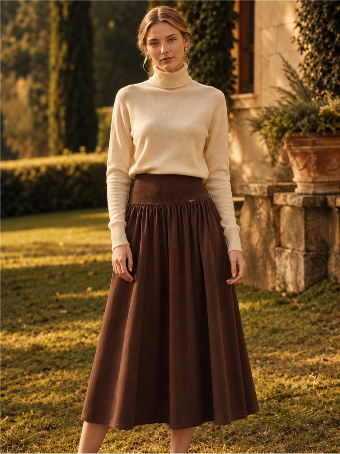 Knit midi skirt with stretch waistband