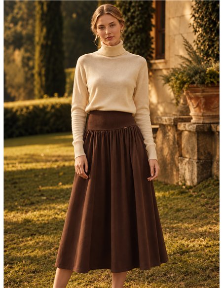 Knit midi skirt with stretch waistband