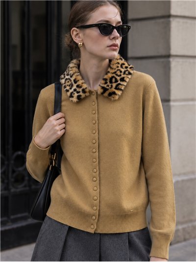 Gilet à col en fourrure à imprimé animal