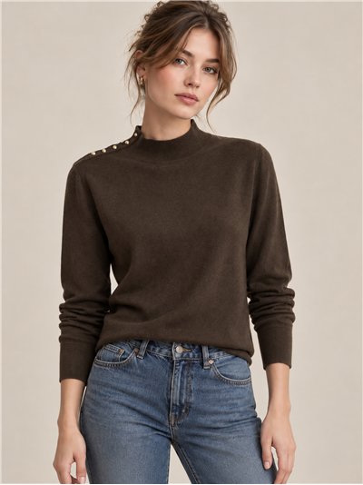 Jersey cuello alto botones hombro
