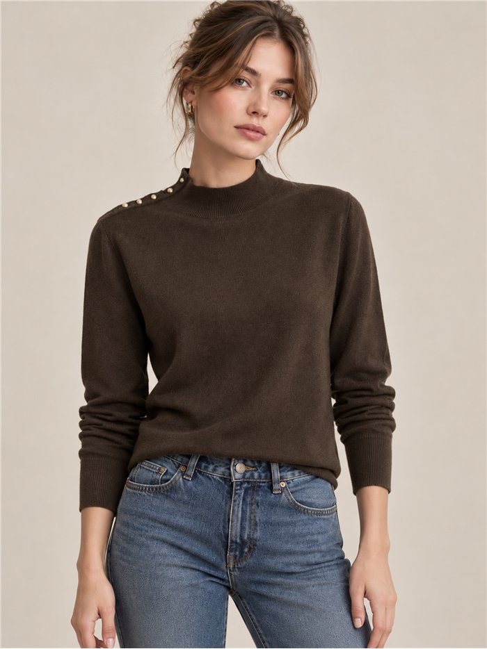 Jersey cuello alto botones hombro
