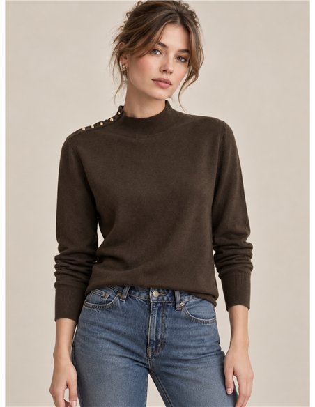 Jersey cuello alto botones hombro