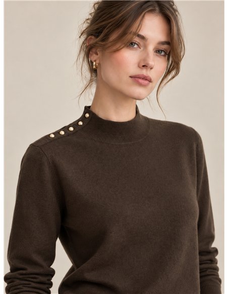 Jersey cuello alto botones hombro