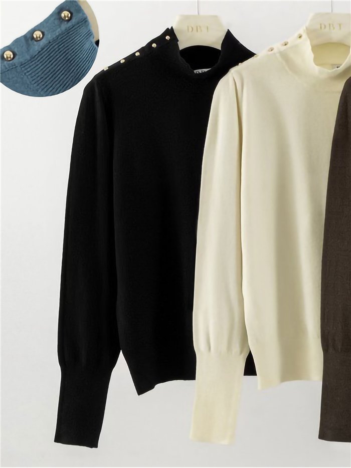 Jersey cuello alto botones hombro