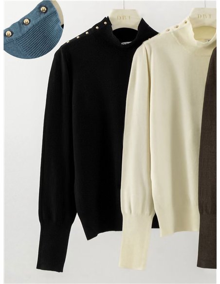 Jersey cuello alto botones hombro