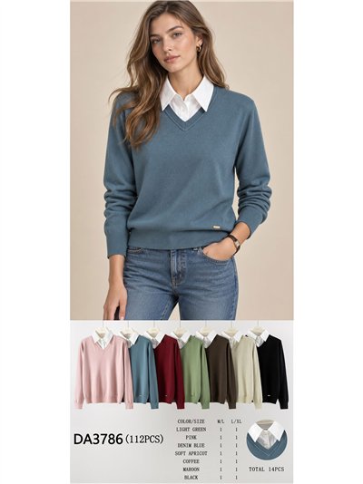 Pull à col V effet chemise 2