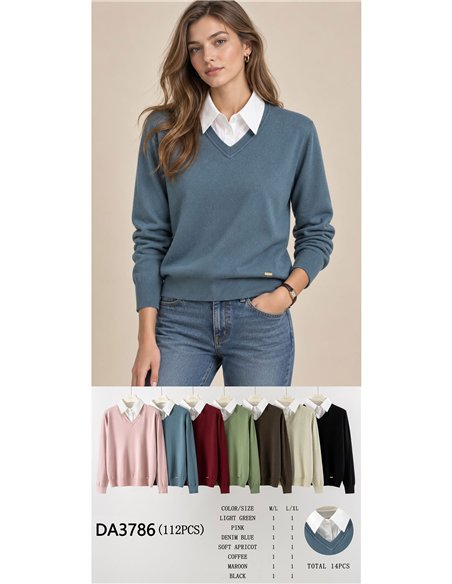Pull à col V effet chemise