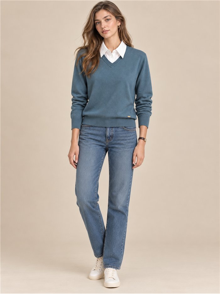 Pull à col V effet chemise