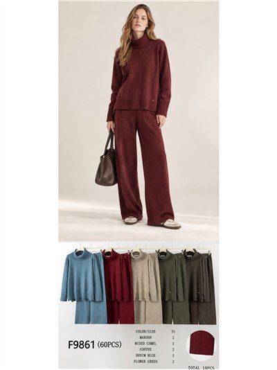 Conjunto jersey cuello vuelto y pantalón wide leg 2