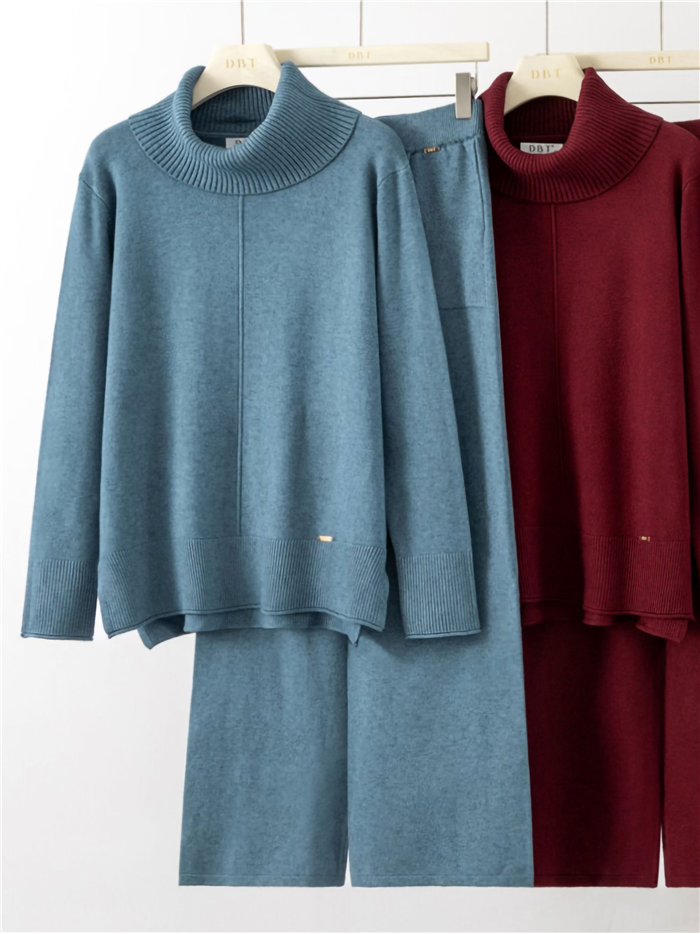 Conjunto jersey cuello vuelto y pantalón wide leg