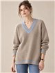 Jersey cuello pico trenzado contraste
