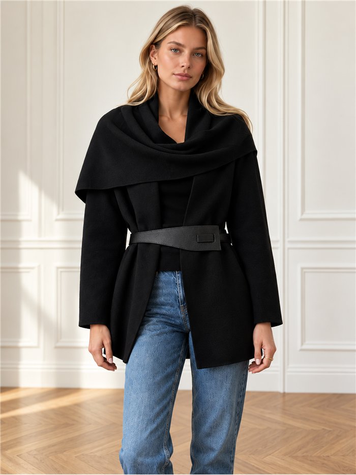 Strickjacke mit Schalkragen und Gürtel