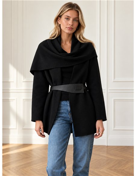 Strickjacke mit Schalkragen und Gürtel