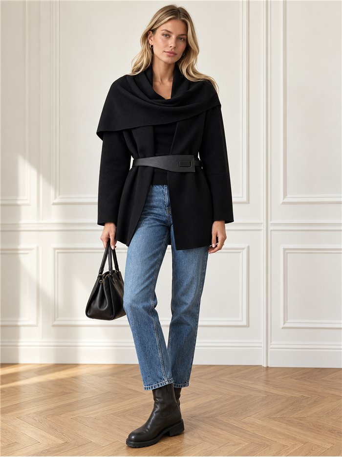 Strickjacke mit Schalkragen und Gürtel