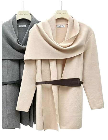 Strickjacke mit Schalkragen und Gürtel