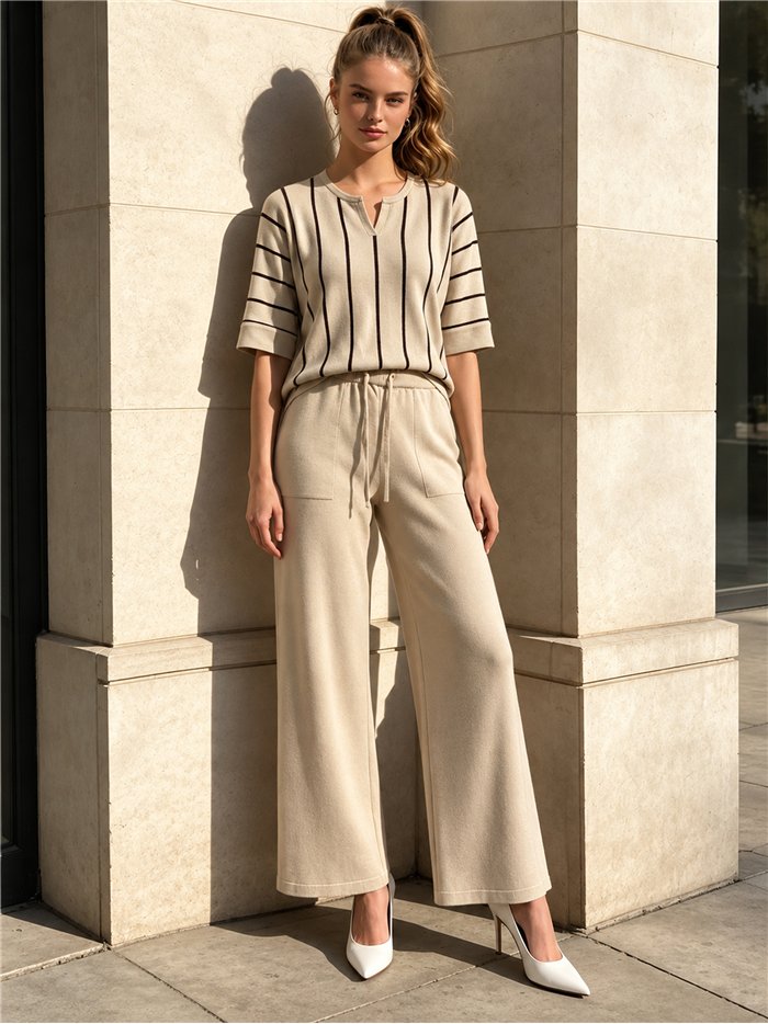 Conjunto jersey rayas y pantalón wide leg