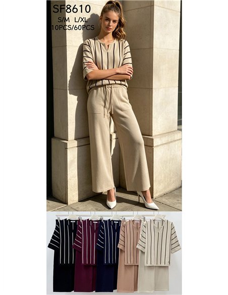 Conjunto jersey rayas y pantalón wide leg