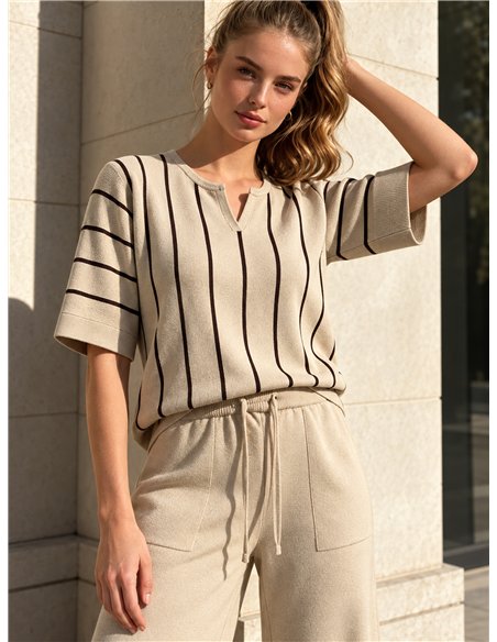 Conjunto jersey rayas y pantalón wide leg