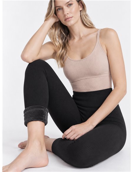 Leggings térmicos de canalé afelpados 680d