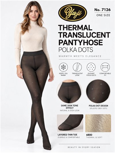 Polka dot fleece sheer effect thermal tights 680D 2