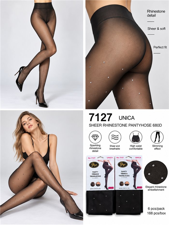 Collants thermiques translucides 680D avec strass