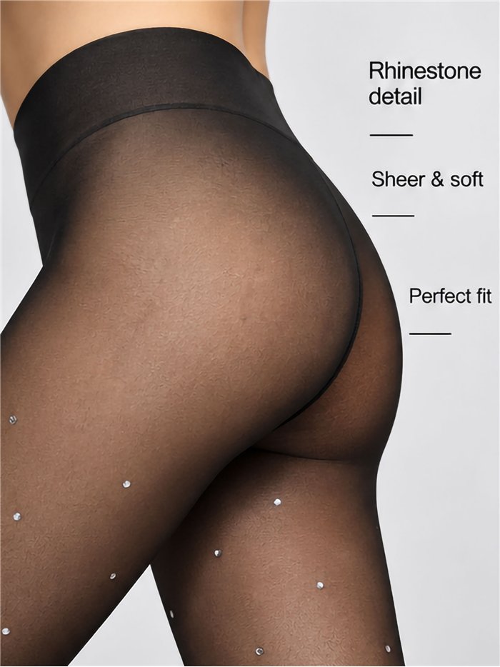 Collants thermiques translucides 680D avec strass