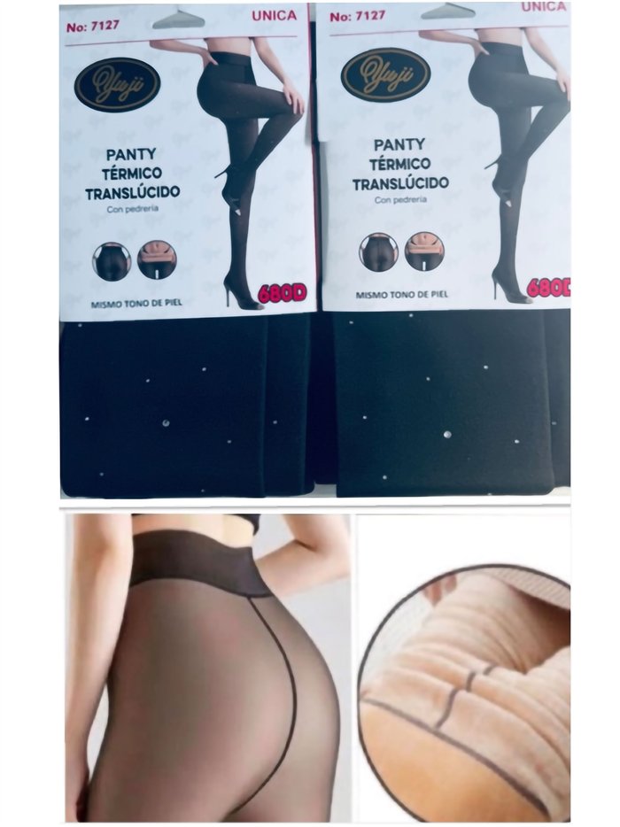 Collants thermiques translucides 680D avec strass