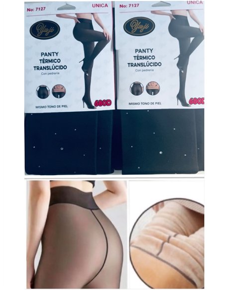 Collants thermiques translucides 680D avec strass