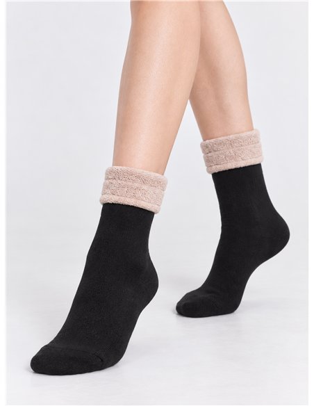 Thermal terry socks with turn-over cuff