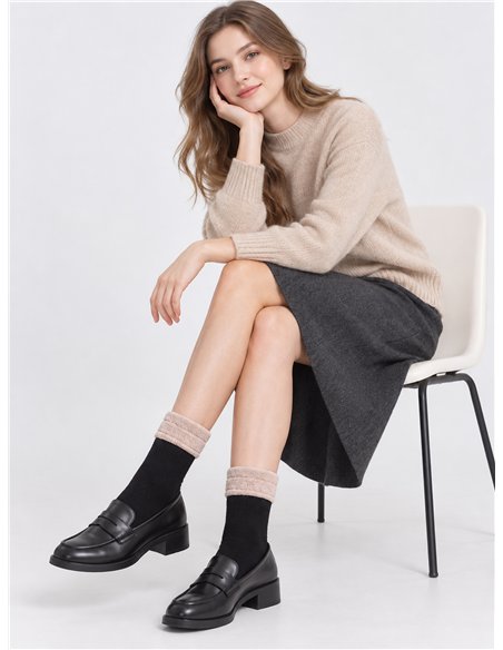 Thermal terry socks with turn-over cuff