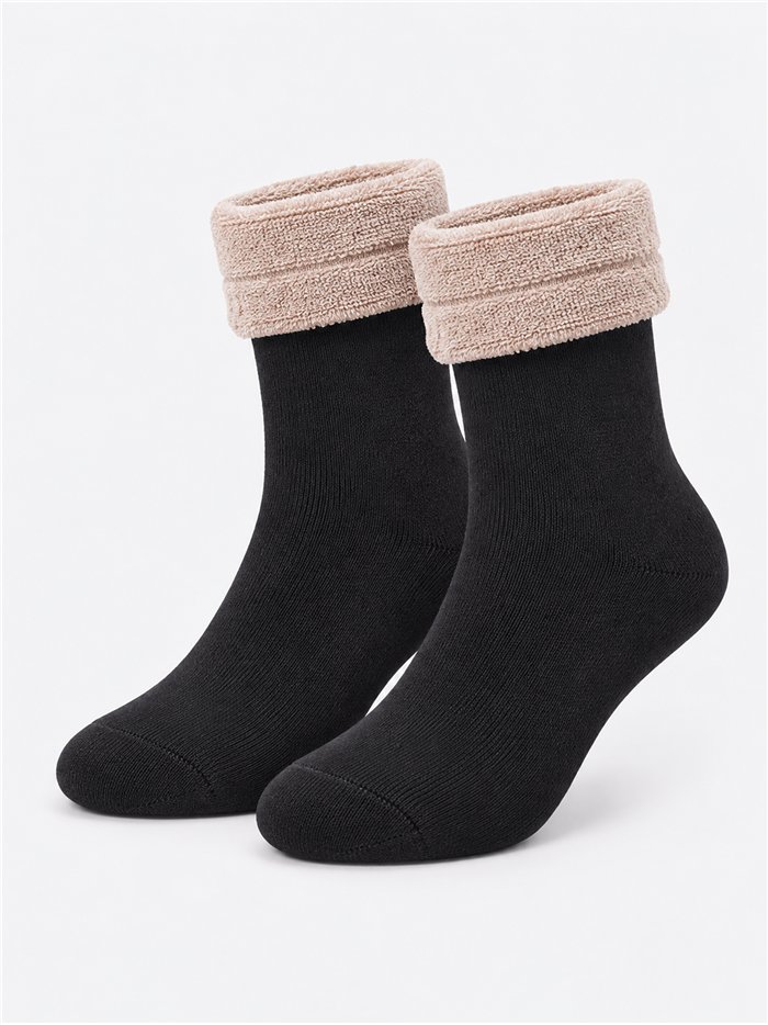 Thermal terry socks with turn-over cuff