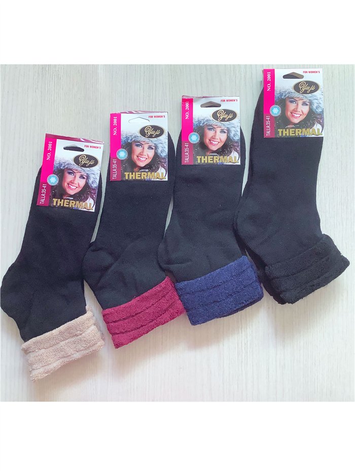 Thermal terry socks with turn-over cuff