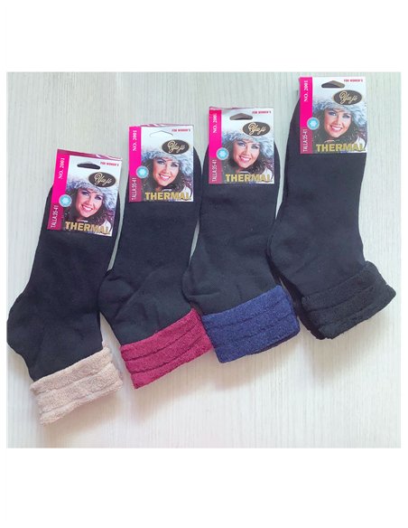 Thermal terry socks with turn-over cuff