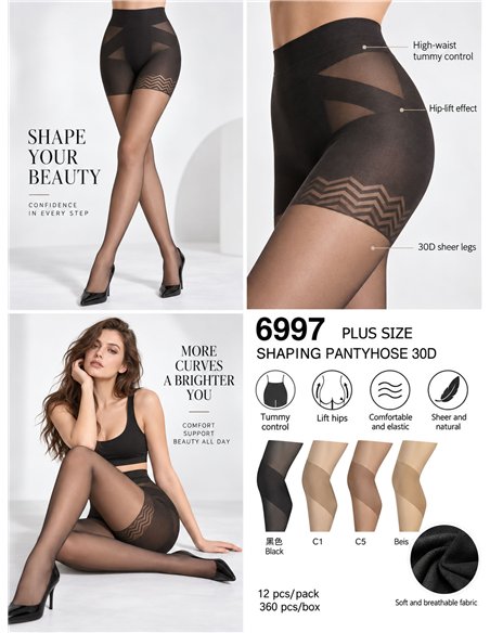 Plus size shaping push-up tights 30D