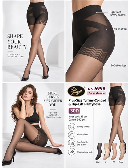 Slip modellante push-up 30D, taglia extra large