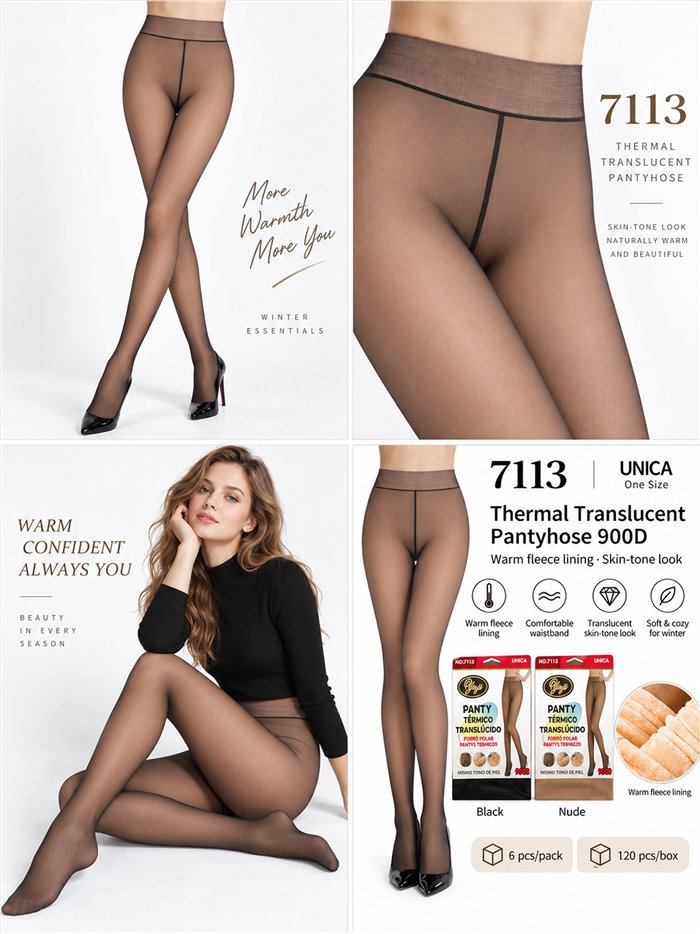 Collants thermiques extra-doux à effet translucide 900D