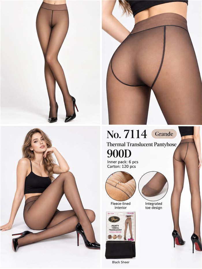 Thermostrumpfhose mit transparentem Fleece-Effekt, Übergröße, 900D