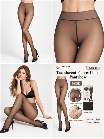 Plus size long fleece sheer-effect thermal tights 680D 2