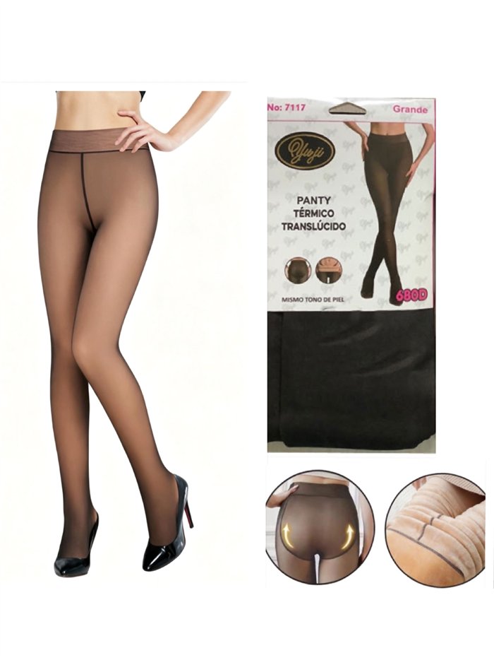 Plus size long fleece sheer-effect thermal tights 680D