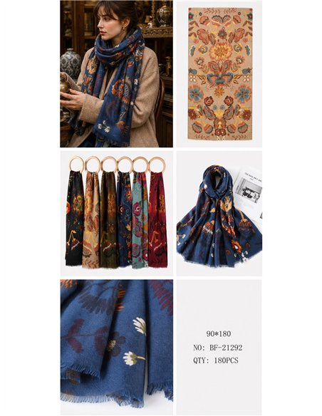 Bohemian folk floral scarf