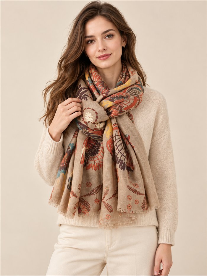Bohemian folk floral scarf